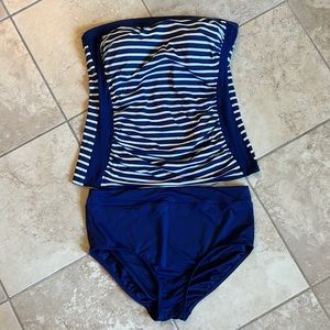 Women's Long Chlorine Resistant Bandeau Tankini Swimsuit set-12 Long torso